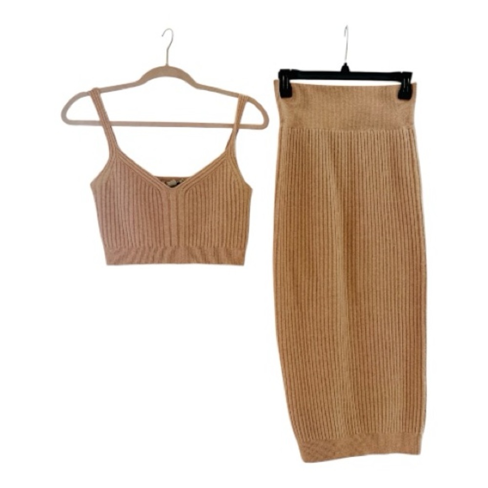 All Saints Tan Ribbed Skirt Set (Blush Pink)